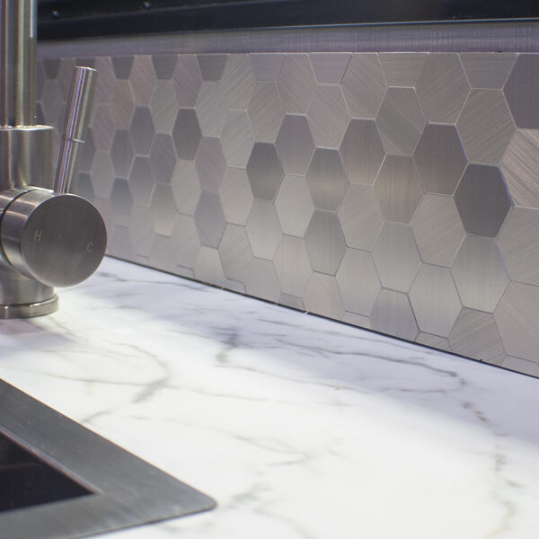 Hexagon Backsplash Brushed Aluminum